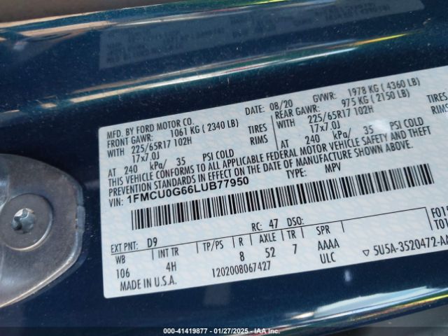 1FMCU0G66LUB77950 Ford ESCAPE SE