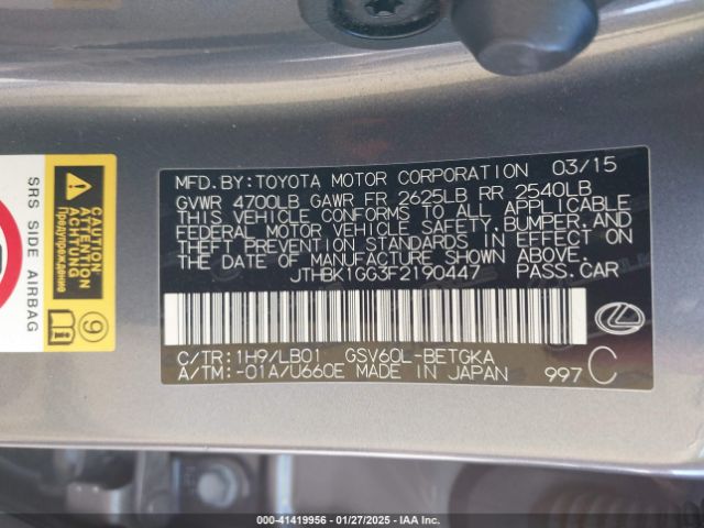 JTHBK1GG3F2190447 Lexus ES 350