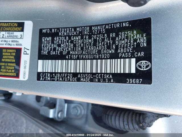 Toyota CAMRY SE 2016 4T1BF1FK6GU181920 Image 9