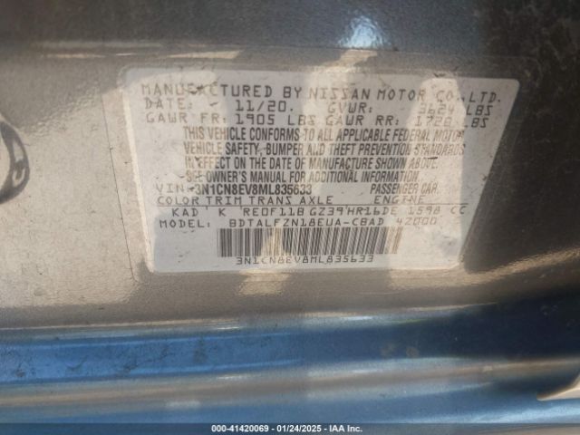 3N1CN8EV8ML835633 Nissan Versa Sv Xtronic Cvt