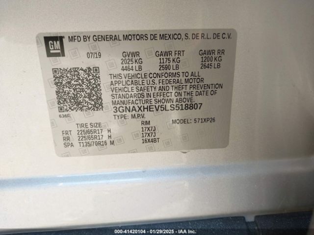 3GNAXHEV5LS518807 Chevrolet Equinox Fwd Ls