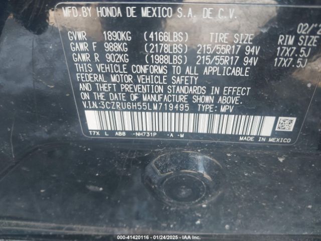 3CZRU6H55LM719495 Honda Hr-v Awd Ex