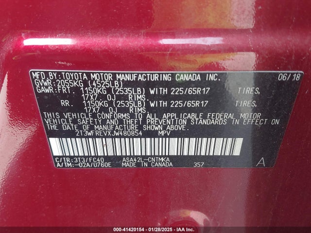 2T3WFREVXJW480854 Toyota Rav4 Adventure/xle