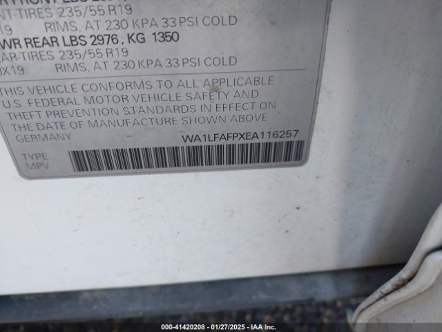 WA1LFAFPXEA116257 Audi Q5 2.0t Premium