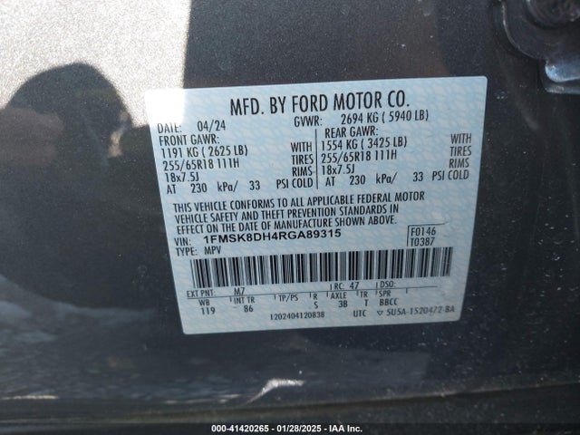 1FMSK8DH4RGA89315 Ford EXPLORER XLT
