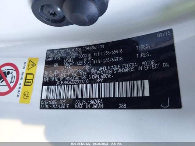 Lexus RX 350 2016 JTJBZMCA3G2000208 Image 9