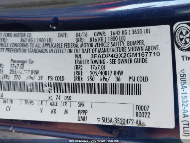3FADP4GX2GM167710 Ford FIESTA ST