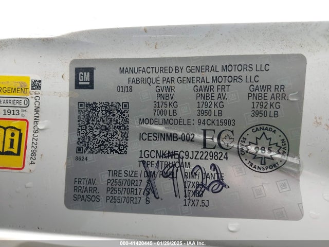 1GCNKNEC9JZ229824 Chevrolet l83 - sidi: spark ignited direct injection, vvt: variable valve timing, afm, e85 max, alum