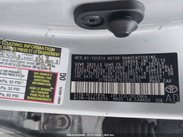 2T1BURHE7EC030515 Toyota COROLLA LE