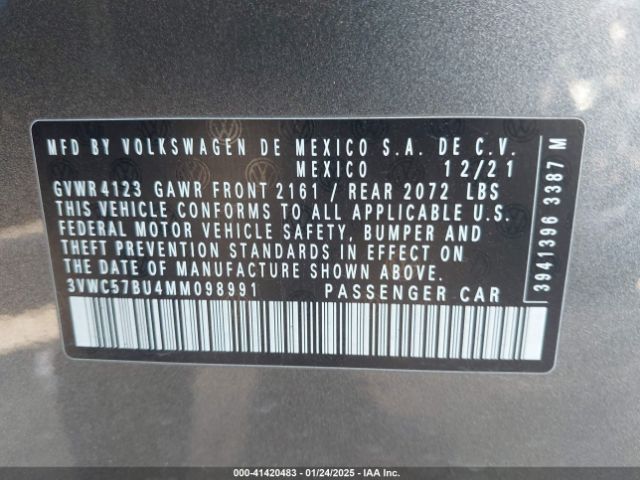 3VWC57BU4MM098991 Volkswagen Jetta 1.4t R-line/1.4t S/1.4t Se