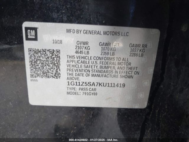 1G11Z5SA7KU111419 Chevrolet IMPALA LT