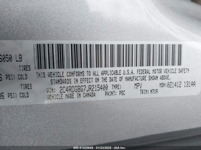 2C4RDGBG7JR215400 Dodge Grand Caravan Se Plus