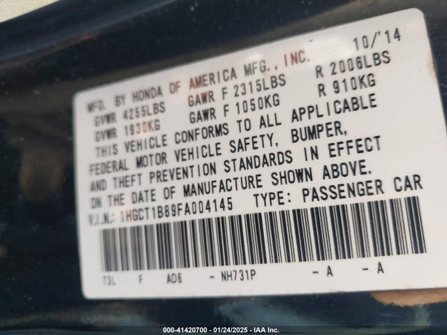 1HGCT1B89FA004145 Honda Accord Ex-l