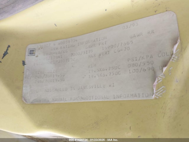 41420724 :رقم المزاد ، 1GDJ6H1P1PJ507132 vin ، 1993 Gmc Topkick C6h042 مزاد بيع