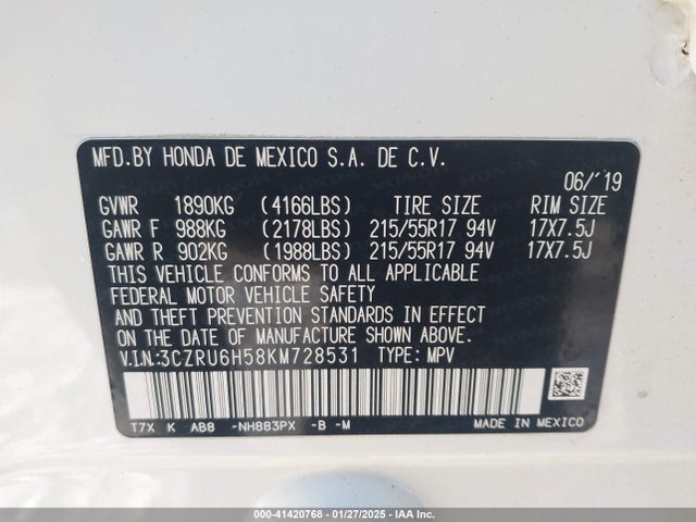 Honda HR-V EX 2019 3CZRU6H58KM728531 Image 9