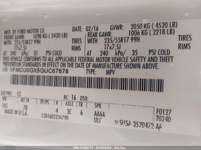 1FMCU0GX5GUC67878 Ford ESCAPE SE