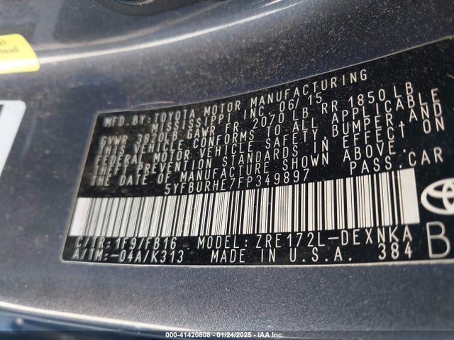 Toyota COROLLA LE 2015 5YFBURHE7FP349897 Image 9