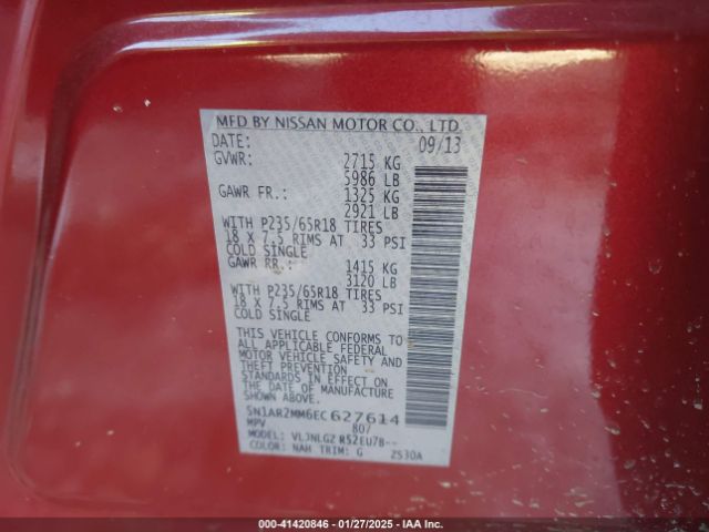 5N1AR2MM6EC627614 Nissan Pathfinder Sl