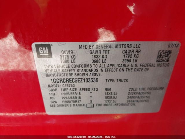 1GCRCREC5EZ103536 Chevrolet Silverado 1500 1lt