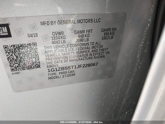 1G1ZB5ST1JF228067 Chevrolet Malibu 1ls