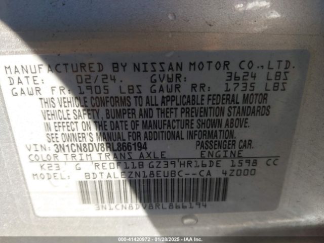 3N1CN8DV8RL866194 Nissan Versa 1.6 S