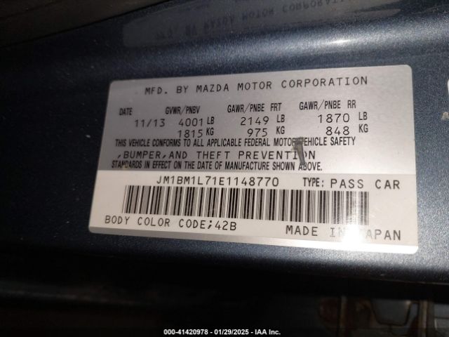 JM1BM1L71E1148770 Mazda MAZDA3