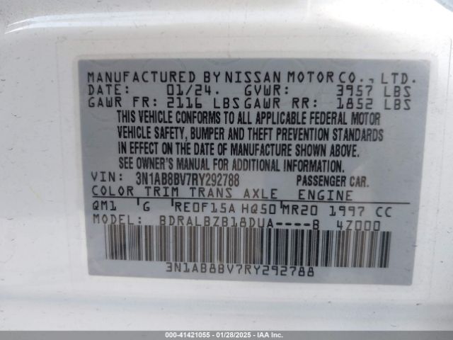 3N1AB8BV7RY292788 Nissan Sentra S Xtronic Cvt