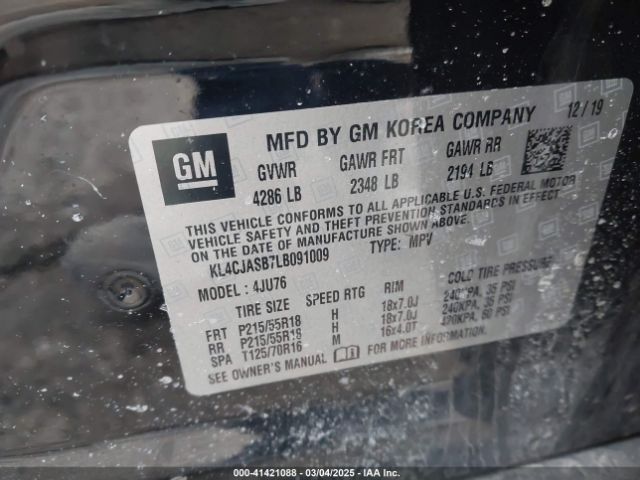 KL4CJASB7LB091009 Buick Encore Fwd Preferred