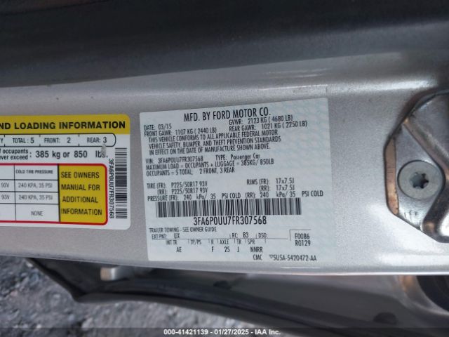 3FA6P0UU7FR307568 Ford Fusion Hybrid S