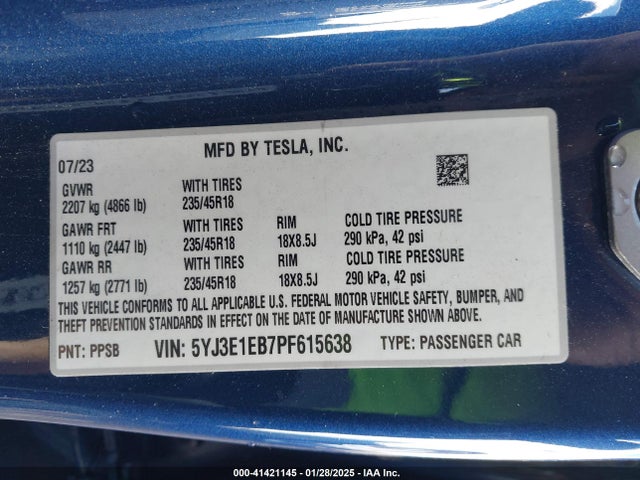 2023 TESLA MODEL 3 5YJ3E1EB7PF615638 Photo 8