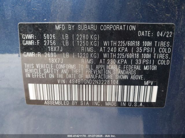 4S4BTGND2N3228104 Subaru Outback Limited Xt
