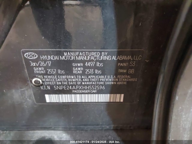 5NPE24AFXHH552596 Hyundai SONATA SE