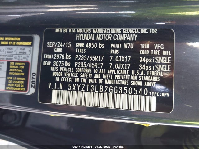 5XYZT3LB2GG350540 Hyundai Santa Fe Sport 2.4l