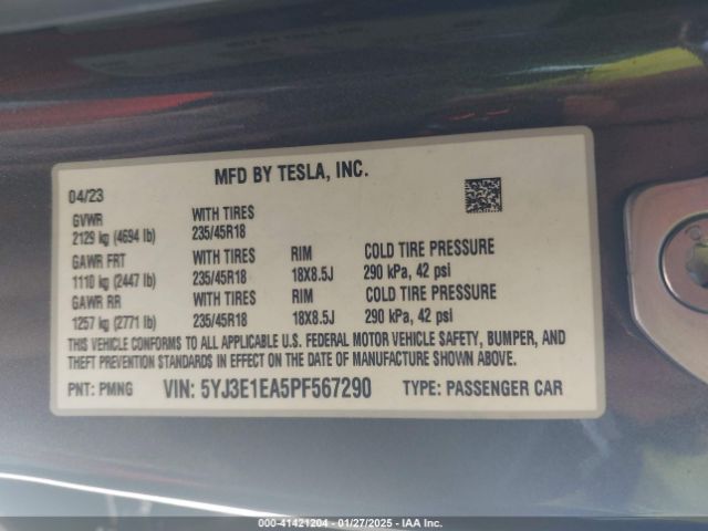 5YJ3E1EA5PF567290 Tesla Model 3 Rear-wheel Drive