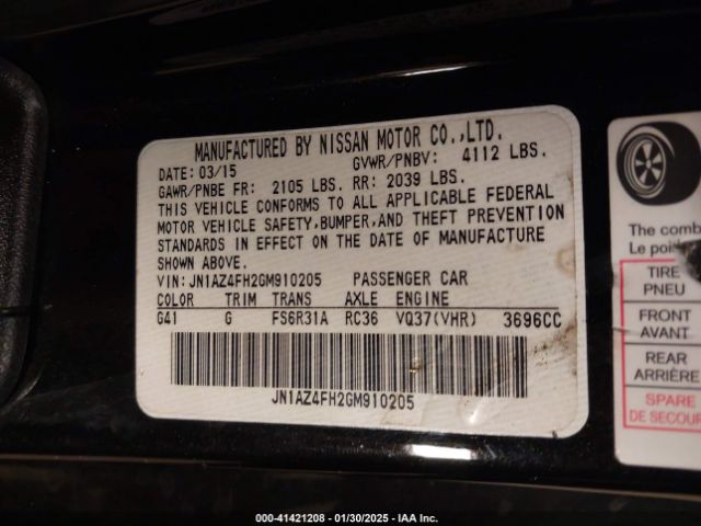 JN1AZ4FH2GM910205 Nissan 370z Touring