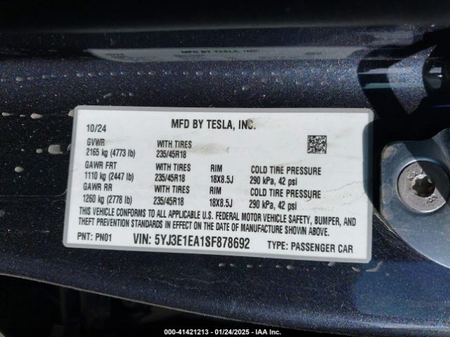 5YJ3E1EA1SF878692 Tesla Model 3 Long Range Rear-wheel Drive