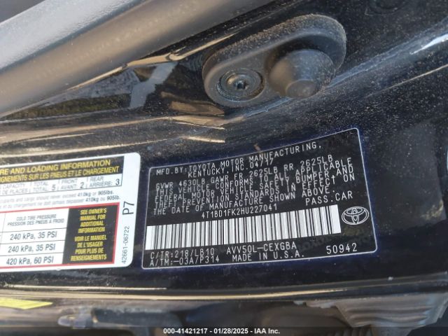 4T1BD1FK2HU227041 Toyota Camry Hybrid Xle