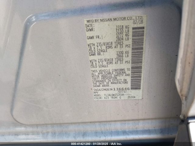 5N1AZ2MG6JN136646 Nissan MURANO SV