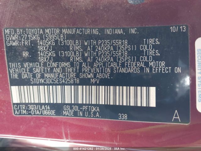 5TDYK3DC5ES425818 Toyota Sienna Xle/limited