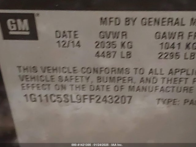 Chevrolet MALIBU 1LT 2015 1G11C5SL9FF243207 Image 9