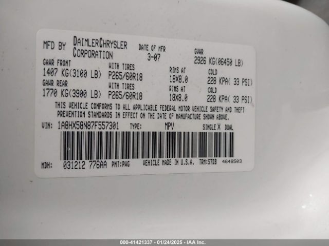 2007 CHRYSLER ASPEN 1A8HX58N87F557301 Photo 8