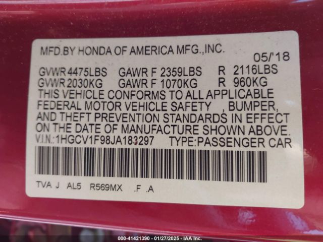 1HGCV1F98JA183297 Honda Accord Touring