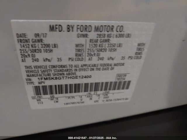 Ford EXPLORER SPORT 2017 1FM5K8GT7HGE12400 Image 9