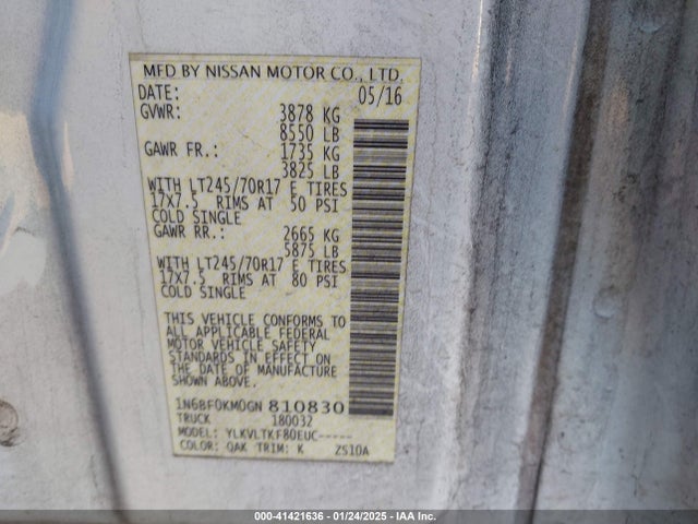 1N6BF0KM0GN810830 Nissan Nv Cargo Nv1500 Sv V6