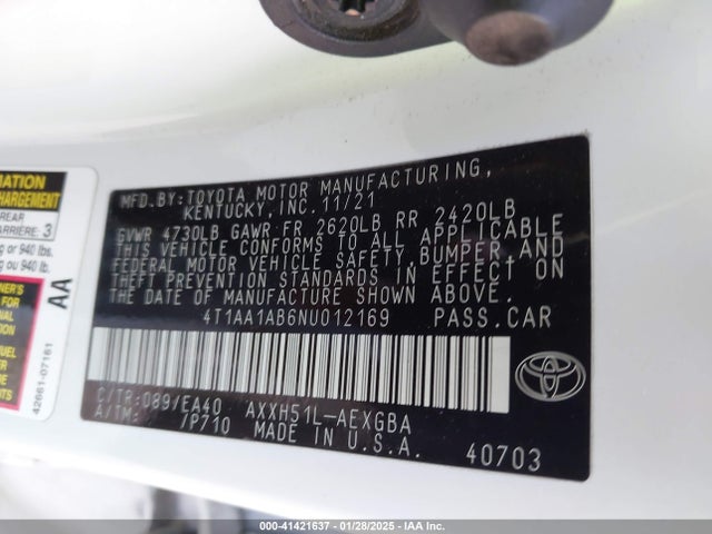 4T1AA1AB6NU012169 Toyota Avalon Xle Hybrid