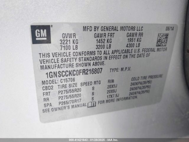 1GNSCCKC0FR216807 Chevrolet Tahoe Ltz