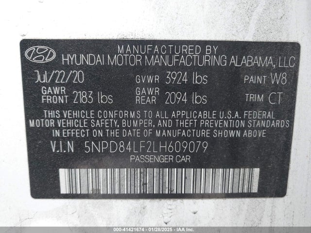Hyundai ELANTRA SEL 2020 5NPD84LF2LH609079 Image 9