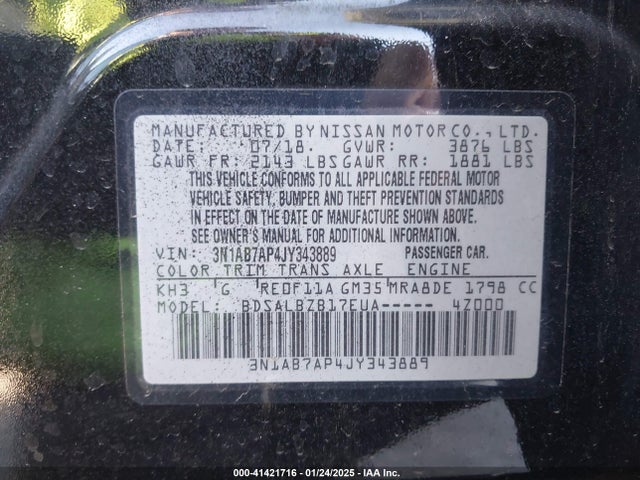 3N1AB7AP4JY343889 Nissan SENTRA S