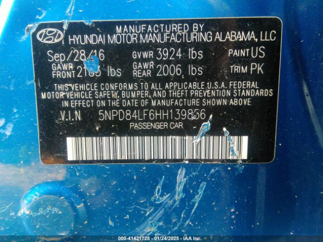 5NPD84LF6HH139856 Hyundai ELANTRA SE