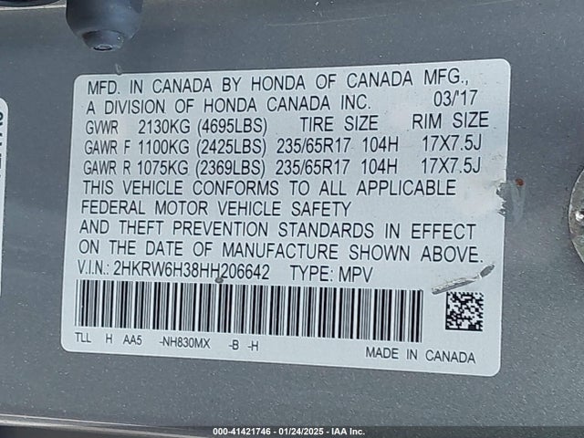 2HKRW6H38HH206642 Honda CR-V LX